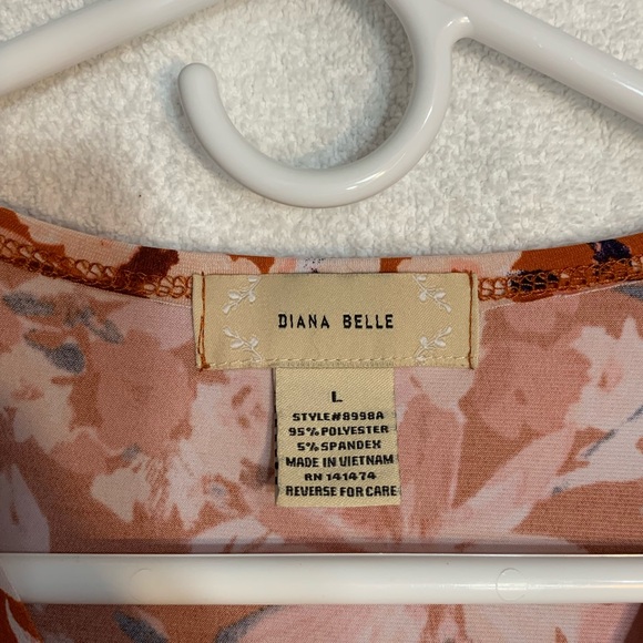 Diana Belle Short Sleeve Floral Blouse w/ Front Tie Women’s L - Picture 3 of 3